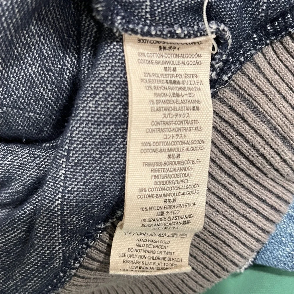 Free People Ditsy Denim Mixed Fabric Quilted Jacket SZ M / L Blue Off White - Picture 11 of 12